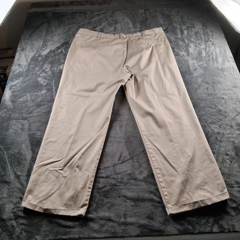 George Pleated Chino Pants Mens 40x30 Barley Tan Cuffed Straight Leg Trousers